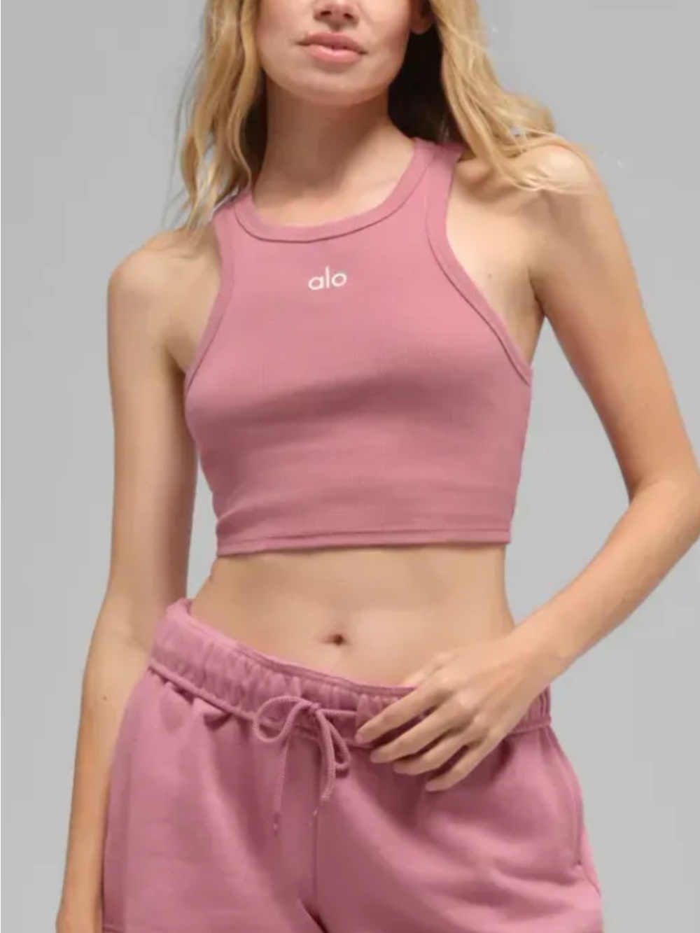 Alo Ribbed Crop Tank in Dusty Rose